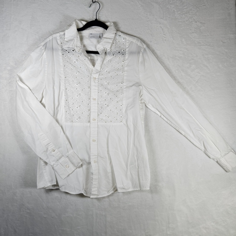 ASOS Design White Eyelet Button Down Shirt Long Sleeve‎ Womens